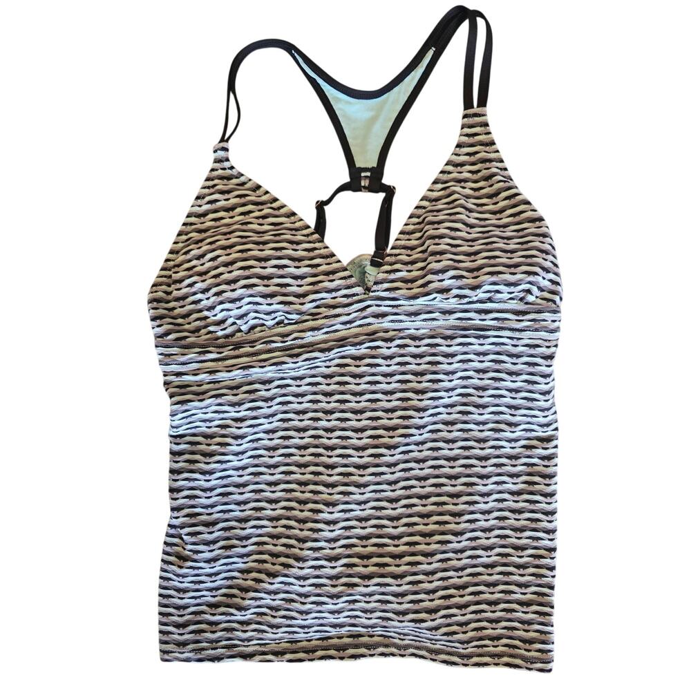 Athleta Swim Top Large Womens Black Blue Gray Padded Pullover Beach